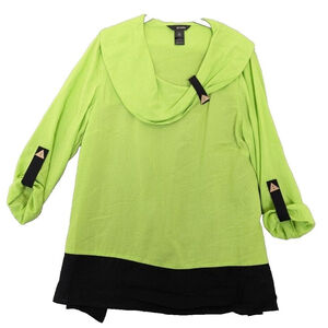 Ali Miles Tunic Womens Size M Lime Green Colorblock Top Artsy Mature Lightweight